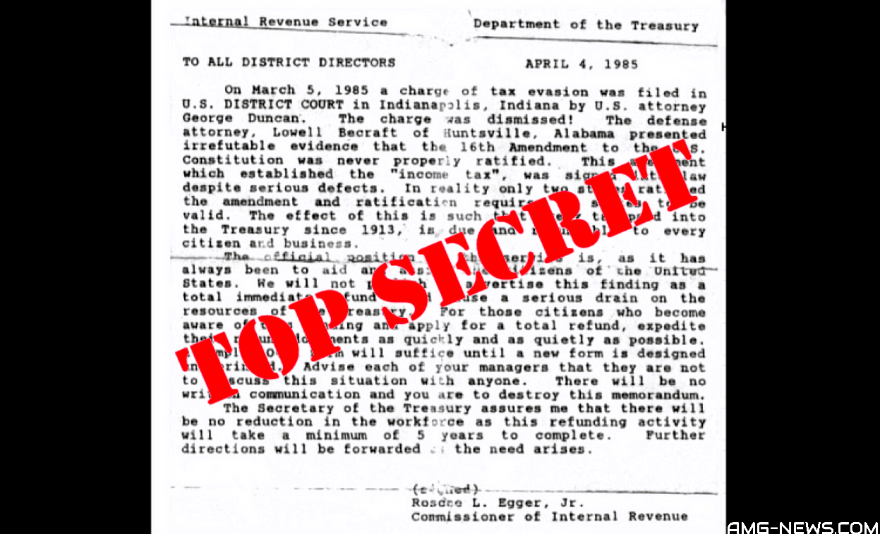 SHOCKING IRS BOMBSHELL! Leaked 1985 Letter from IRS Commissioner EXPOSES the 16th Amendment as a FRAUD - Income Tax Was NEVER Legal! $330 TRILLION STOLEN - TIME TO FIGHT BACK! - amg-news.com - American Media Group