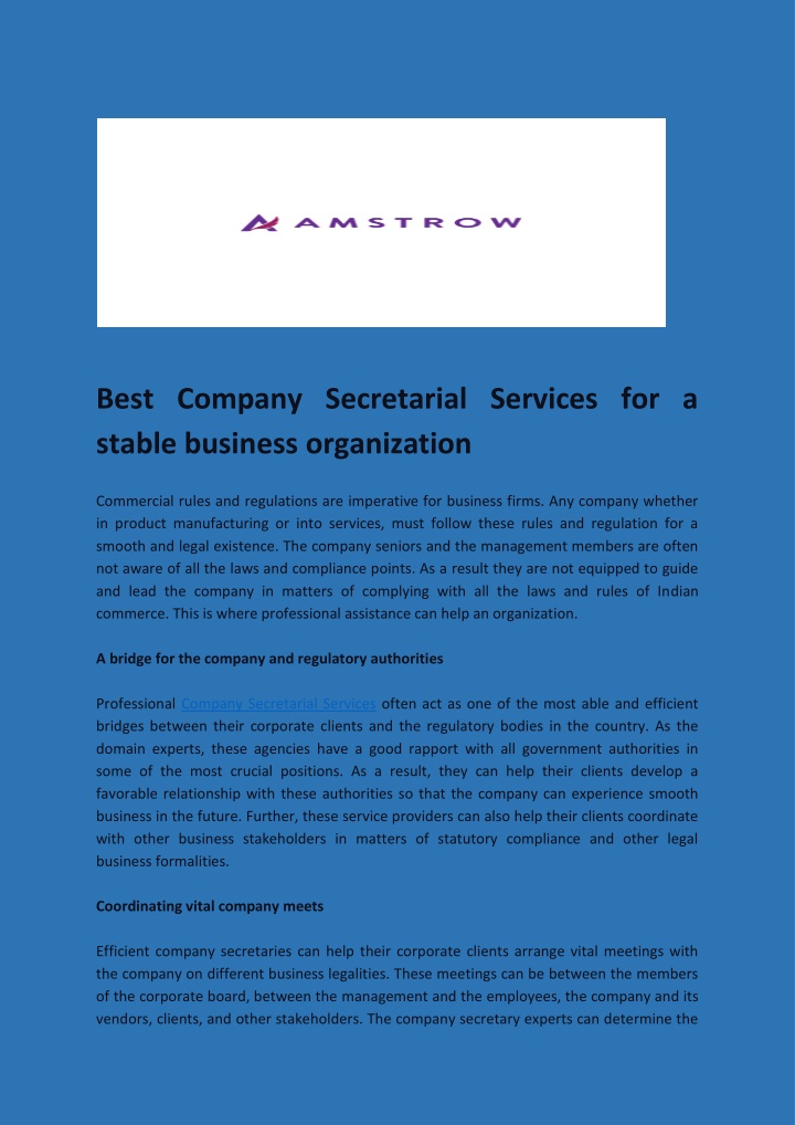 PPT - Best Company Secretarial Services for a stable business organization PowerPoint Presentation - ID:14194316